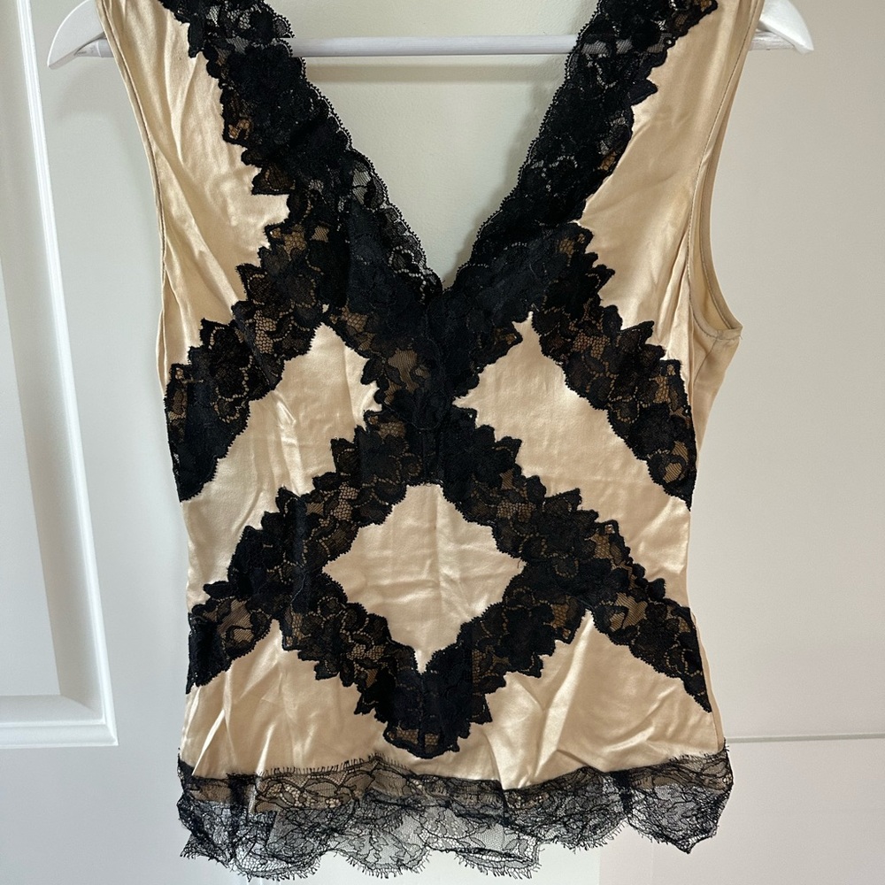 Dolce & Gabbana Cream and Black Lace Silk Top